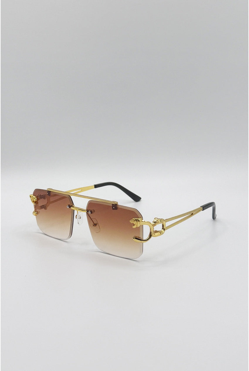 Rimeless Navigator With Side Detail Sunglasses In Brown SG2604706