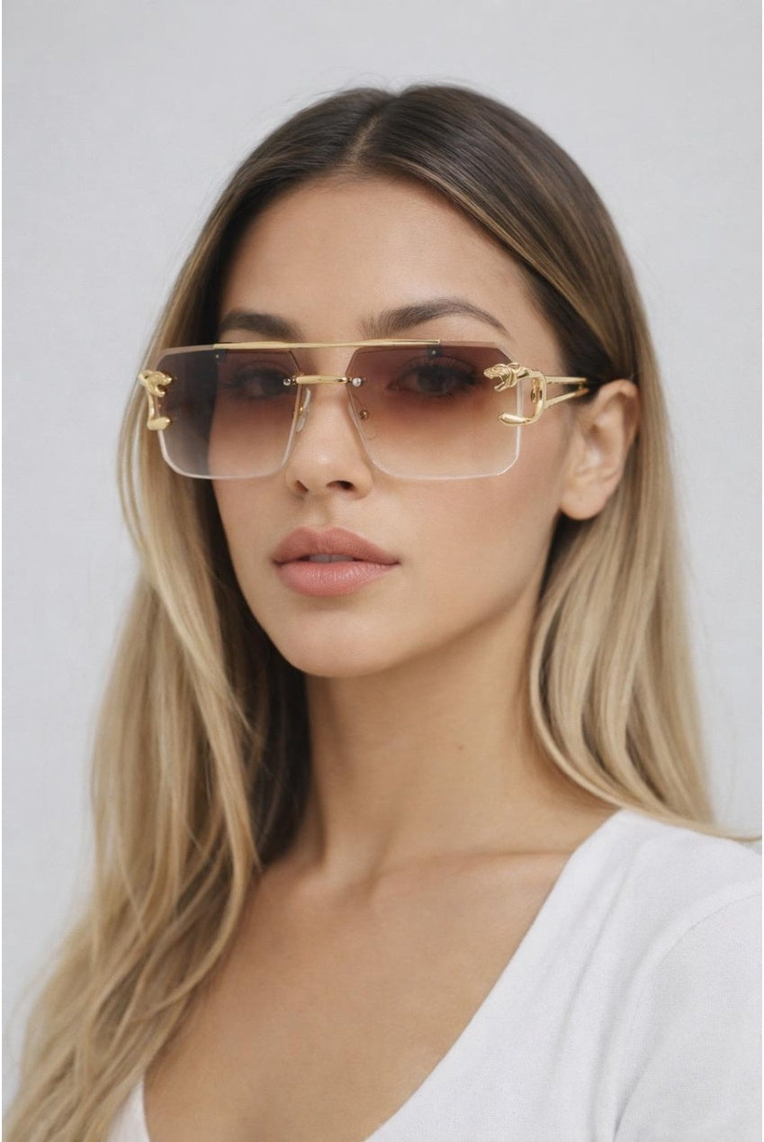 Rimeless Navigator With Side Detail Sunglasses In Brown SG2604706
