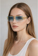 Rimeless Navigator With Side Detail Sunglasses In Blue by SVNX