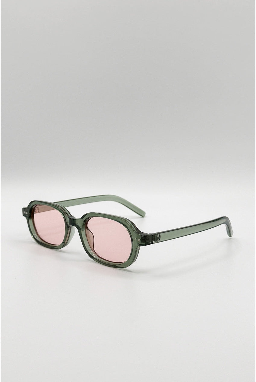 Retro Rounded Square Sunglasses In Green Pink SG2604817