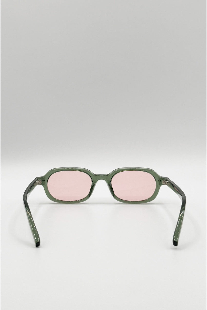 Retro Rounded Square Sunglasses In Green Pink SG2604817