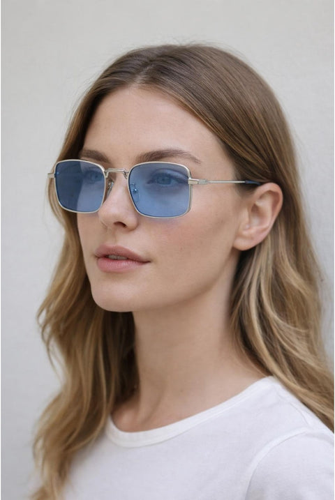Vintage Metal Square Sunglasses In Blue by SVNX