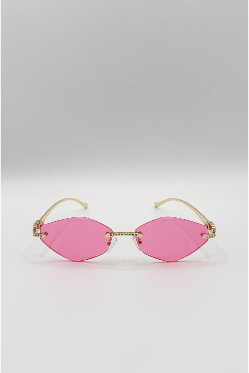 Rimless Oval Geo Metal Sunglasses In Pink SG2605209
