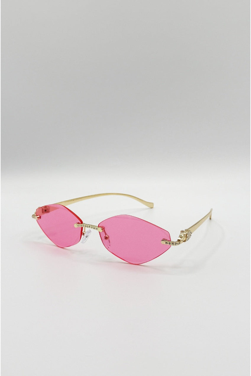 Rimless Oval Geo Metal Sunglasses In Pink SG2605209