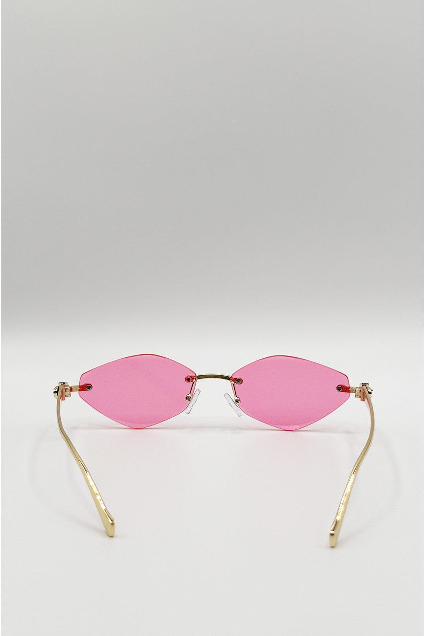 Rimless Oval Geo Metal Sunglasses In Pink SG2605209