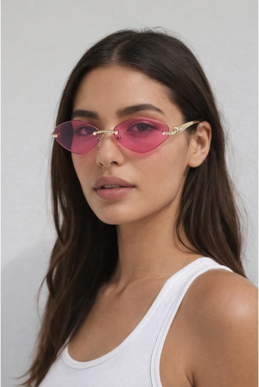 Rimless Oval Geo Metal Sunglasses In Pink SG2605209