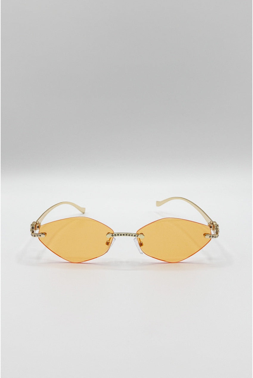 Rimless Oval Geo Metal Sunglasses In Orange SG2605213