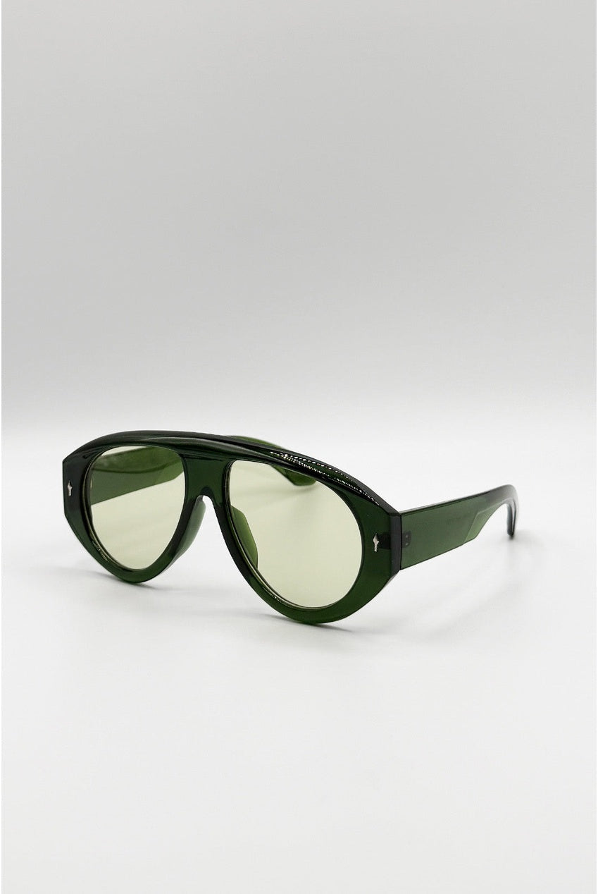 Oversized Bold Aviator Sunglasses In Green SG2605417