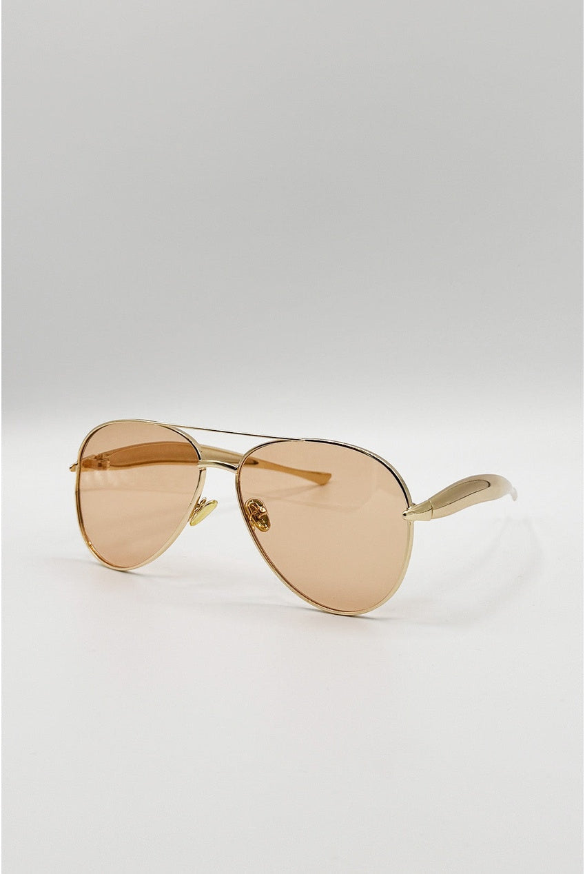 Metal Aviator Sunglasses With Chunky Arm SG2605606