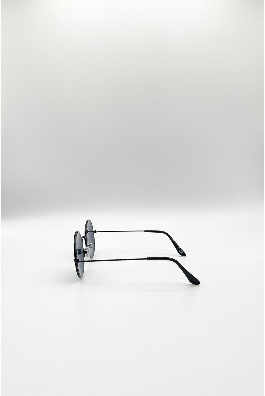 Round Metal Sunglasses In Shiny Black SG2607102