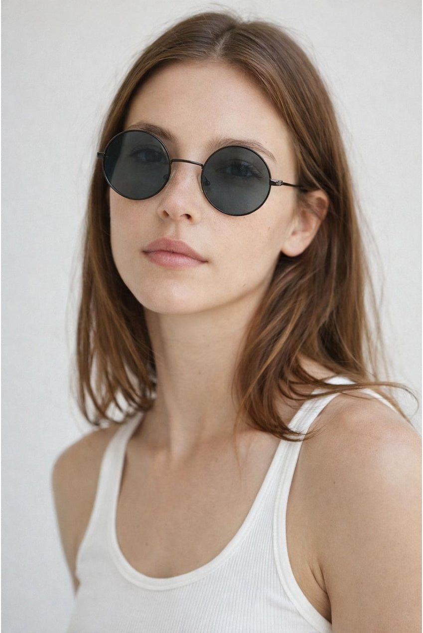 Round Metal Sunglasses In Shiny Black SG2607102