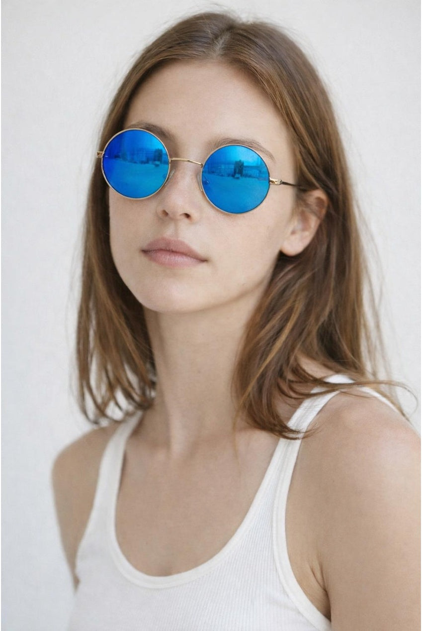 Round Metal Sunglasses In Shiny Silver SG2607120