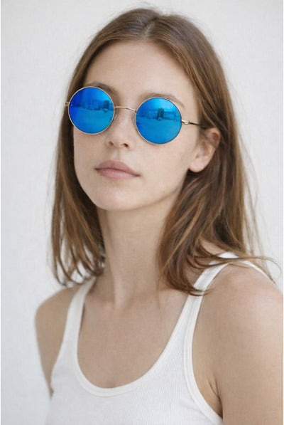 Silver - Round Metal Sunglasses In Shiny Silver by SVNX