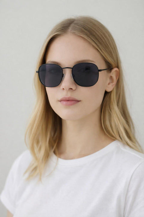 Hexagon Aviator Sunglasses In Black by SVNX