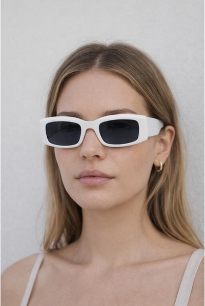 White - Chunky Rectangle Sunglasses With Extra Wide Arms In White by SVNX