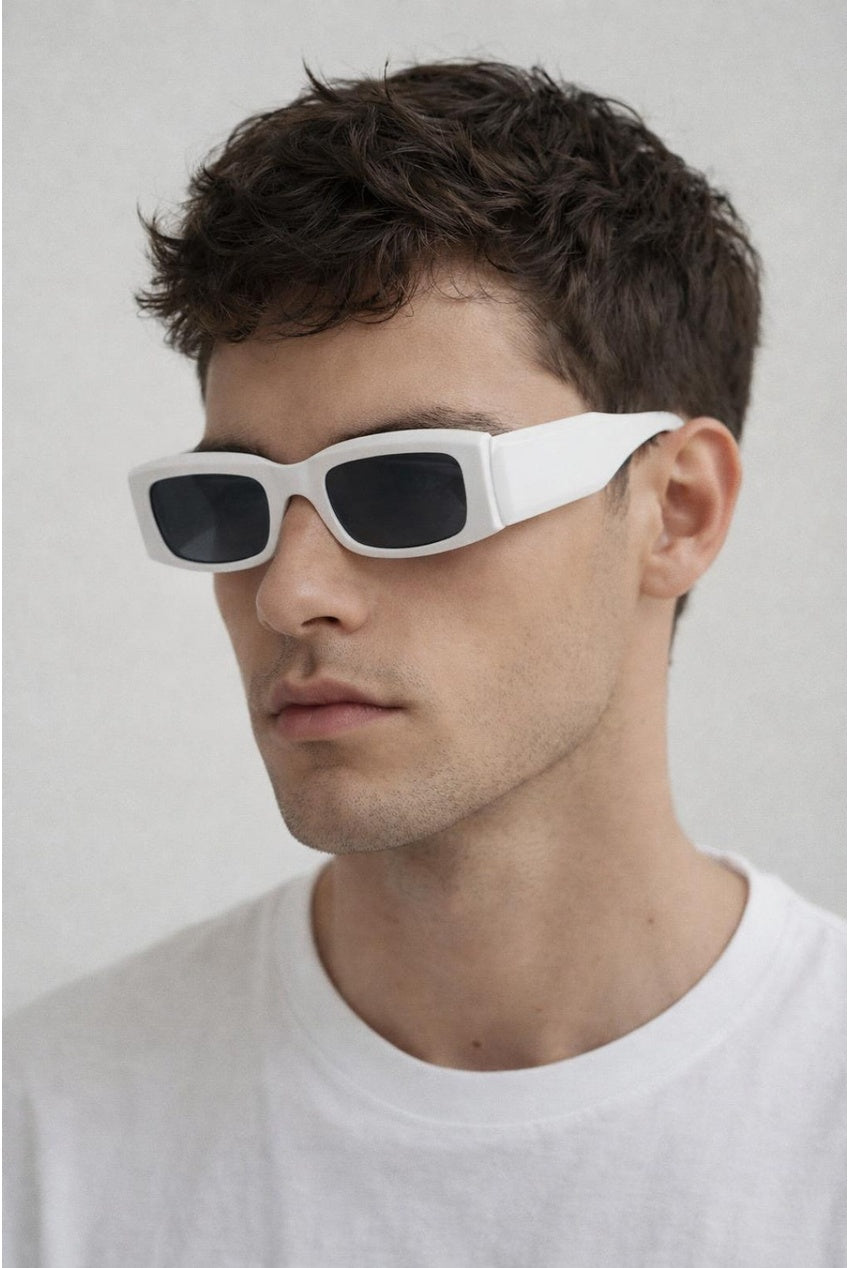 Chunky Rectangle Sunglasses With Extra Wide Arms In White SG2607307