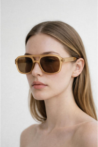 Sand - 70's Navigator Sunglasses In Matte Sand by SVNX