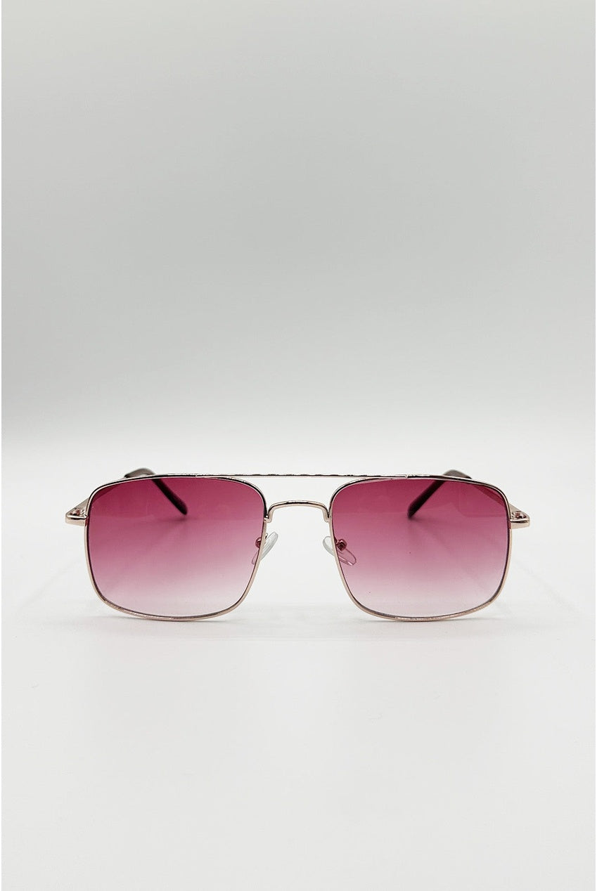 Aviator Style Square Frame Sunglasses In Gold Pink SG2607709
