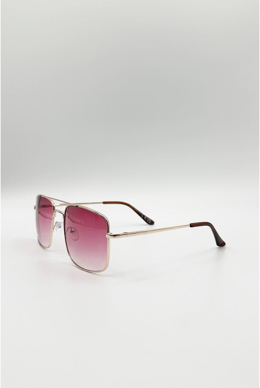 Aviator Style Square Frame Sunglasses In Gold Pink SG2607709