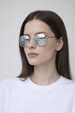 Hexagon Metal Frame Sunglasses With Mirror Lenses In Silver by SVNX