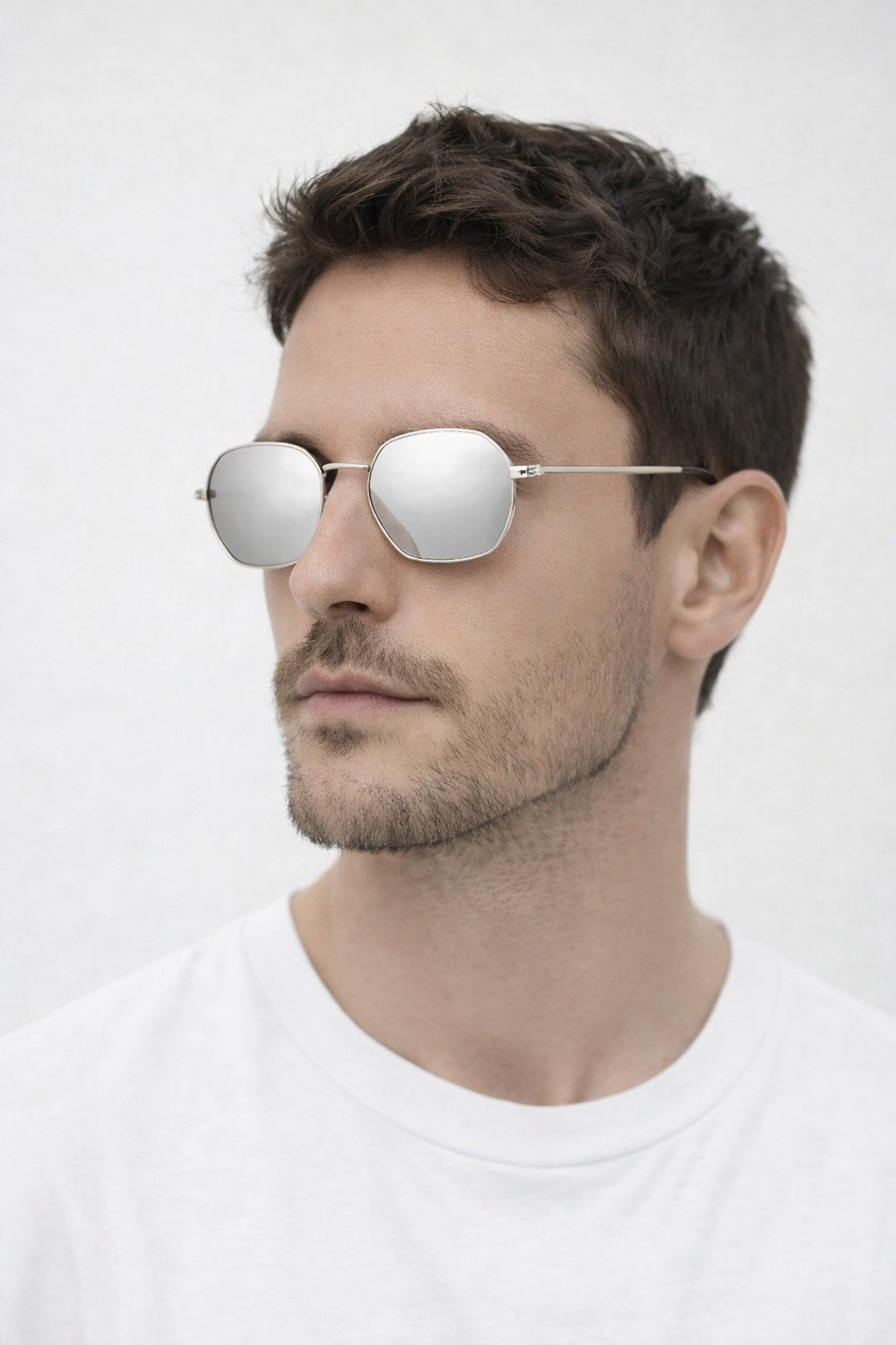 Hexagon Metal Frame Sunglasses With Mirror Lenses In Silver SG2607921
