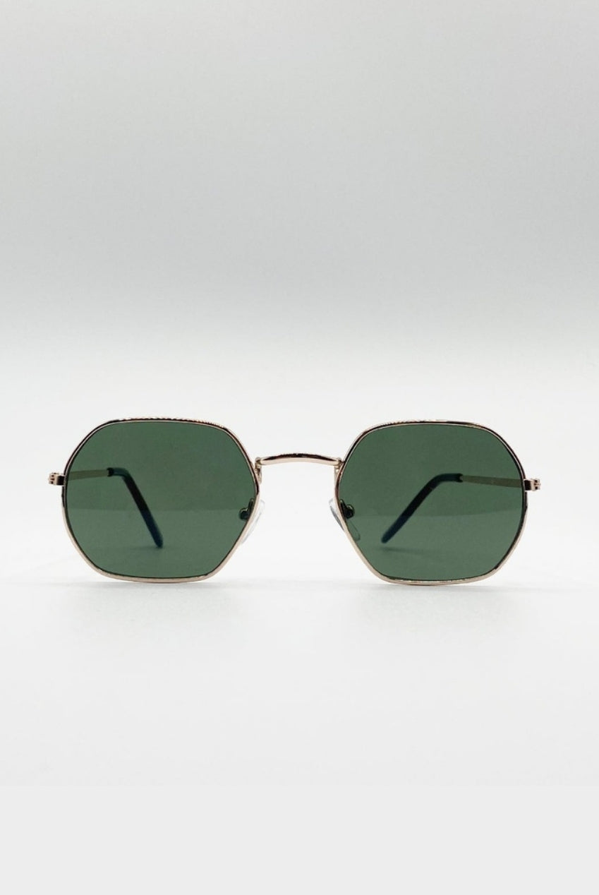 Hexagon Metal Frame Sunglasses In Gold SG2607924