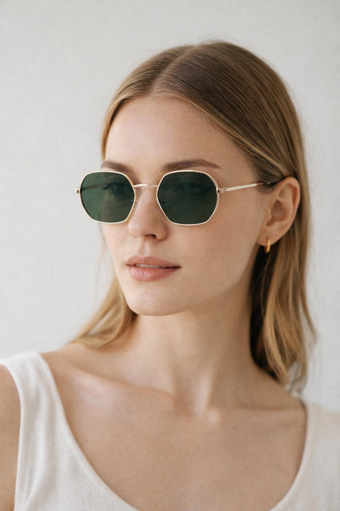 Hexagon Metal Frame Sunglasses In Gold by SVNX