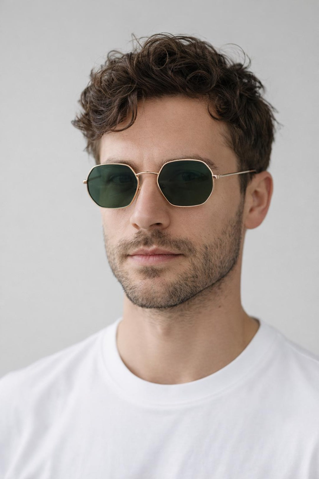 Hexagon Metal Frame Sunglasses In Gold SG2607924