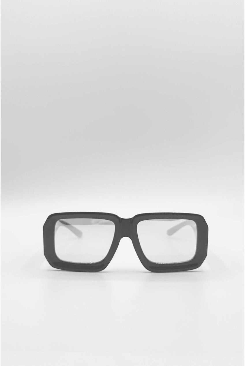 Oversized Square Frame Sunglasses In Mud Grey With Pink Mirror Lenses SG2608109