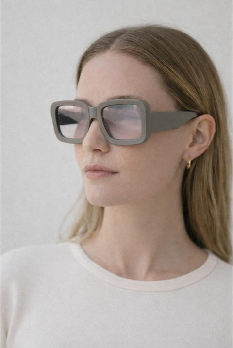 Oversized Square Frame Sunglasses In Mud Grey With Pink Mirror Lenses by SVNX