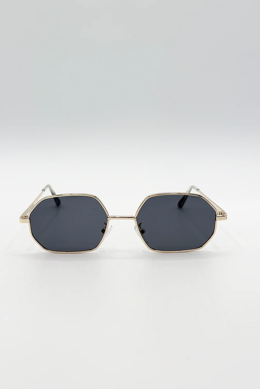 Oval Geometric Metal Frame Sunglasses Black Gold SG2503902