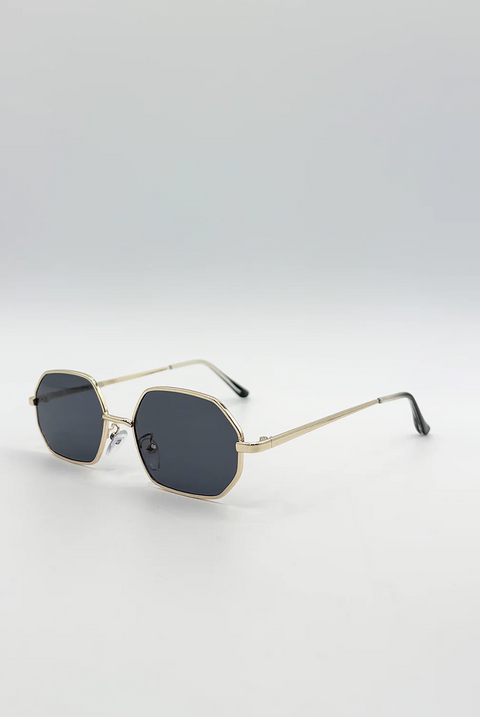 Oval Geometric Metal Frame Sunglasses Black Gold by SVNX