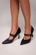 Embellished Pointed Mary Jane Heeled Shoes - Black by Goddiva