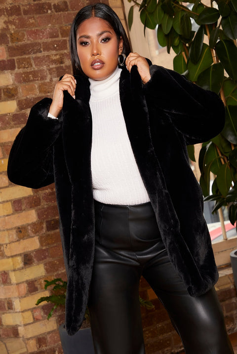 Plus Size Plush Faux Fur Coat In Black by Chi Chi