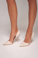 Patent Pointed Cut Out Heels - Beige by Goddiva