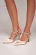 Diamante Embellished Satin Slingback Court Heels - Nude Satin by Goddiva