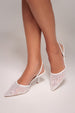 Beaded Sequin Low Heel Slingback Shoes - White by Goddiva