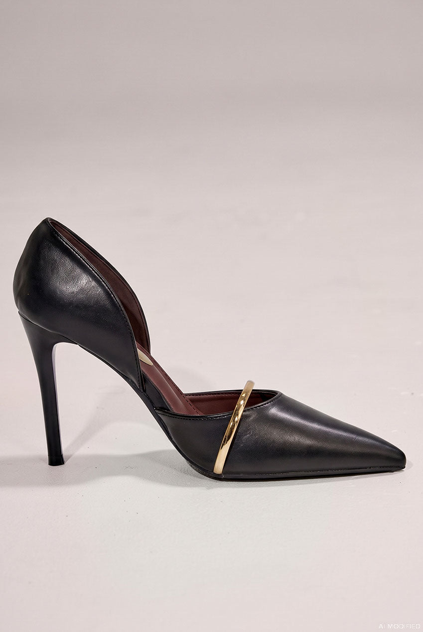Pointed Toe With Gold Strap Stiletto High Heel - Black SH21