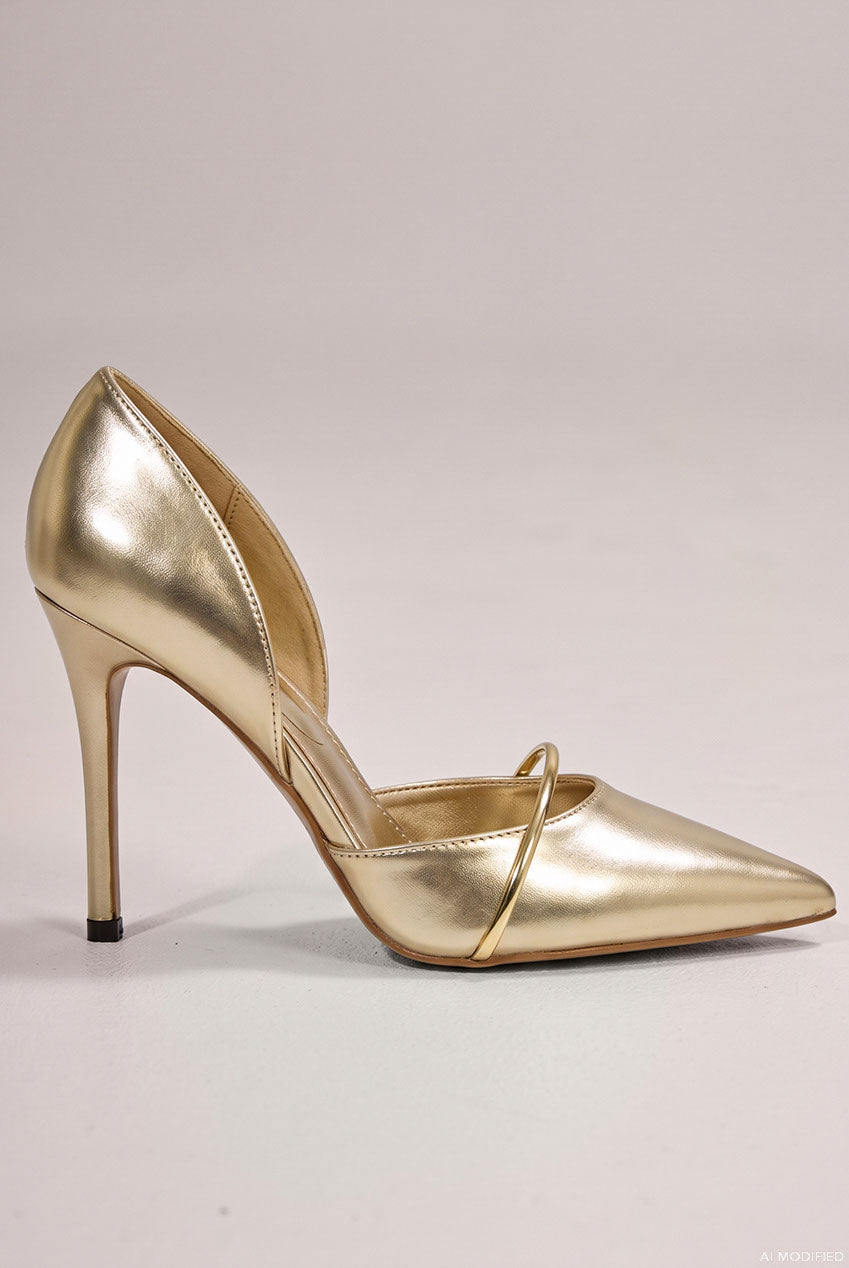 Pointed Toe With Gold Strap Stiletto High Heel - Gold SH21