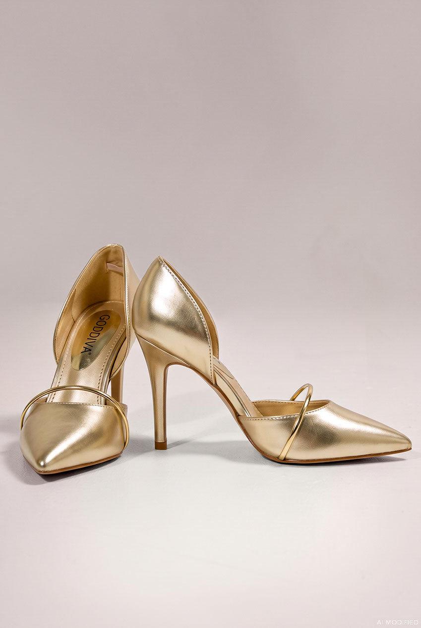 Pointed Toe With Gold Strap Stiletto High Heel - Gold SH21
