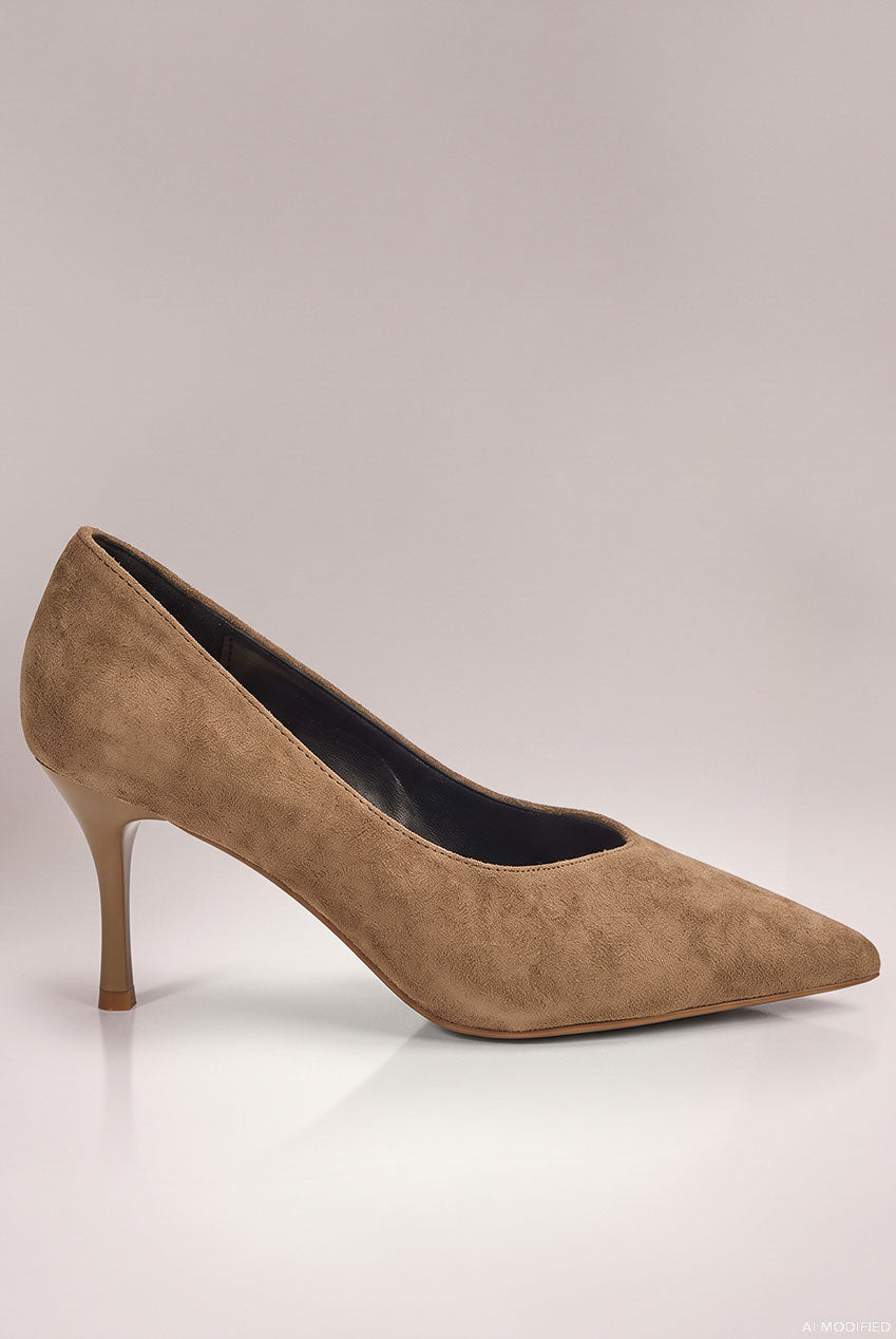 Classic Low Cut Stiletto Style Suede Court Heels - Khaki SH24