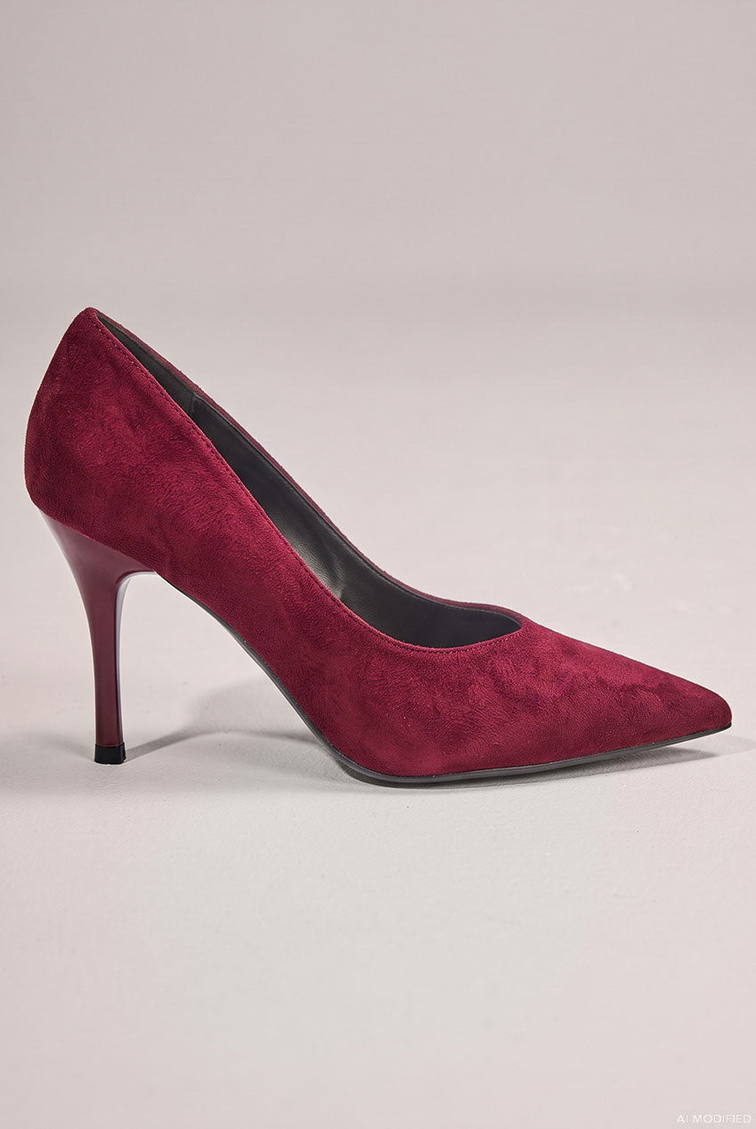 Classic Low Cut Stiletto Style Suede Court Heels - Wine SH24