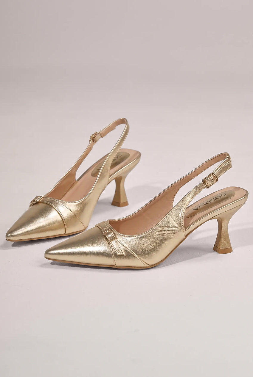Metallic Gold Pointed Toe Stiletto Kitten Heels - Gold SH25