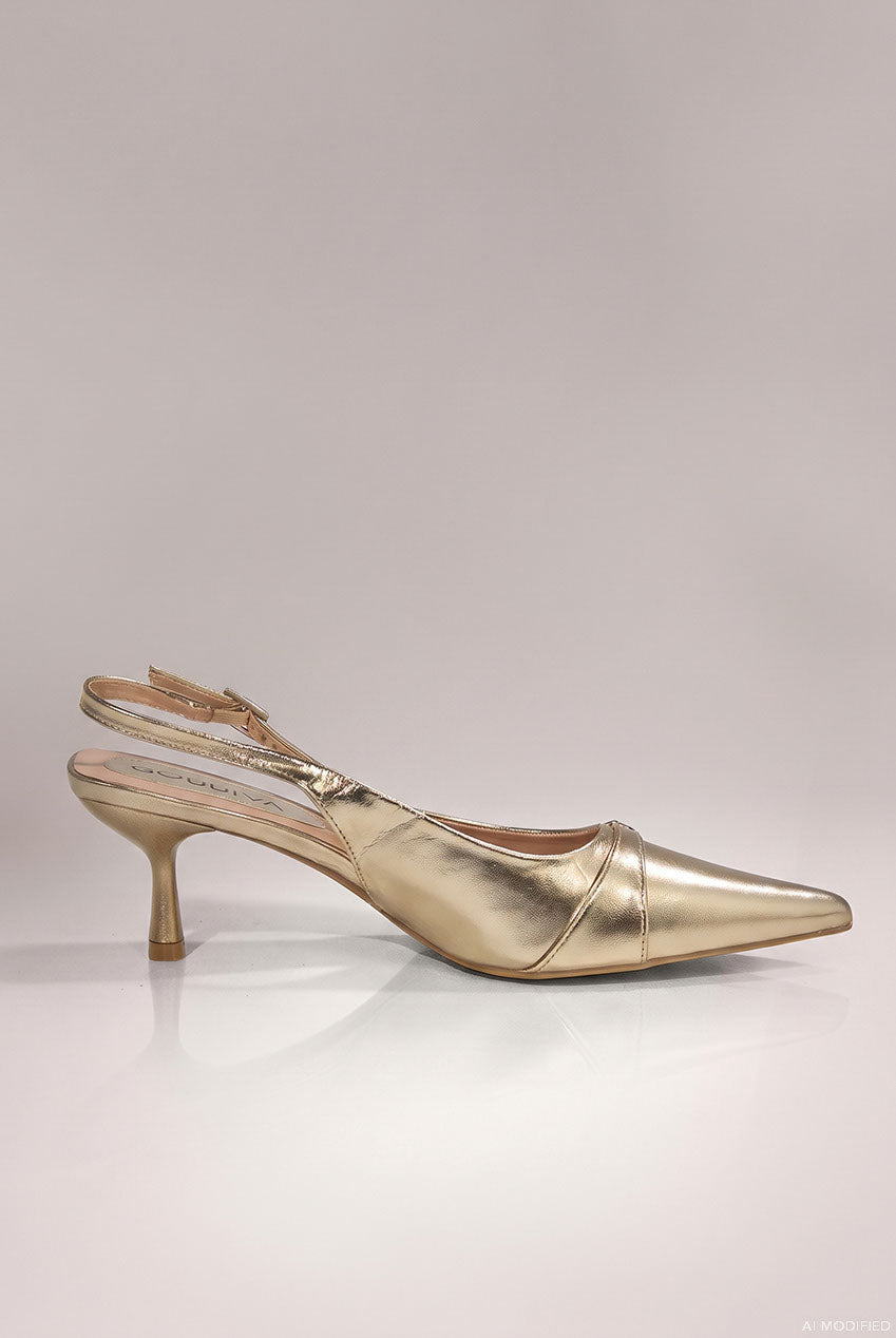 Metallic Gold Pointed Toe Stiletto Kitten Heels - Gold SH25