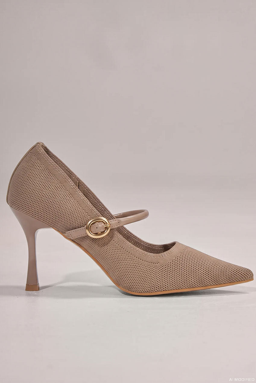 Pointed Toe Mary Jane High Court Heels - Taupe SH27