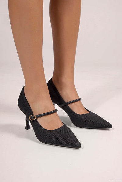 Pointed Toe Mary Jane High Court Heels - Black by Goddiva
