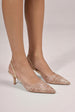 Embellished Scalloped Edged Lace Slingback Heels - Champagne by Goddiva
