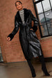 Faux Leather Longline Coat With Faux Fur Trim In Black by Chi Chi London