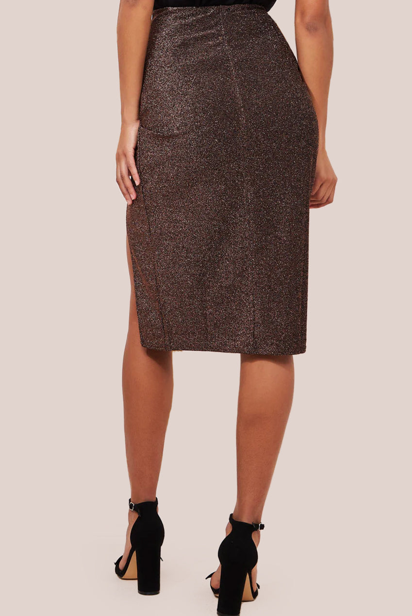 Knot Front Thigh Split Midi Skirt - Bronze SK22