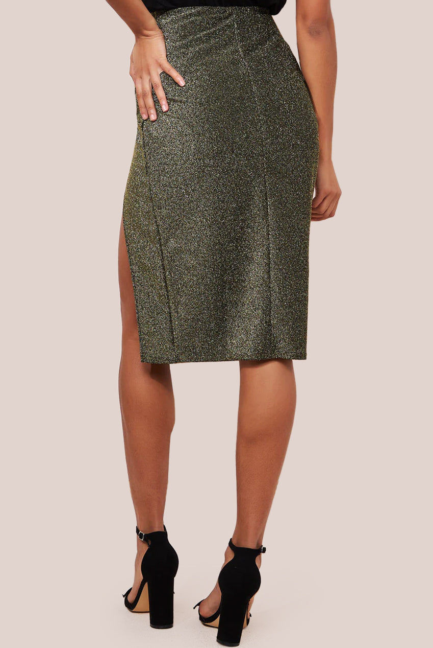 Knot Front Thigh Split Midi Skirt - Gold SK22